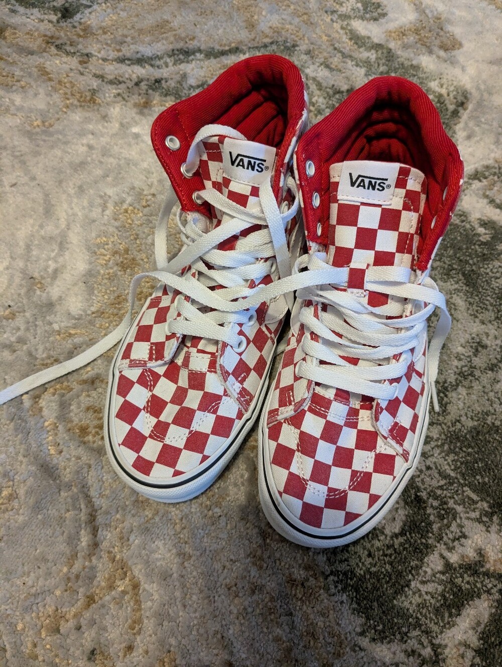 Vans Women's High-Top Checkerboard Sneakers - Red & White